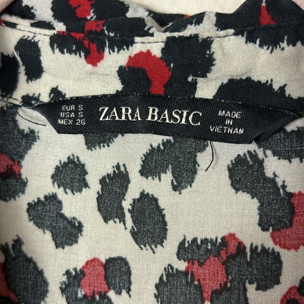 Zara Basic Leopard Button Down Shirt Tunic Burgun… - image 2